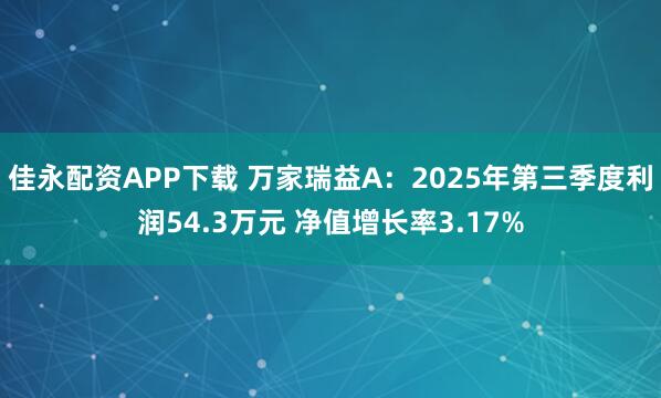 佳永配资APP下载 万家瑞益A：2025年第三季度利润54.3万元 净值增长率3.17%