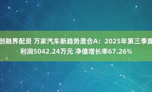 创融界配资 万家汽车新趋势混合A：2025年第三季度利润5042.24万元 净值增长率67.26%